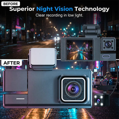 📹 NUR FÜR BEGRENZTE ZEIT: 50% RABATT! ✨ 3-Kanal-Dashcam in 1080p – Kamera für vorne, hinten und den Innenraum, mit Wi-Fi ✨