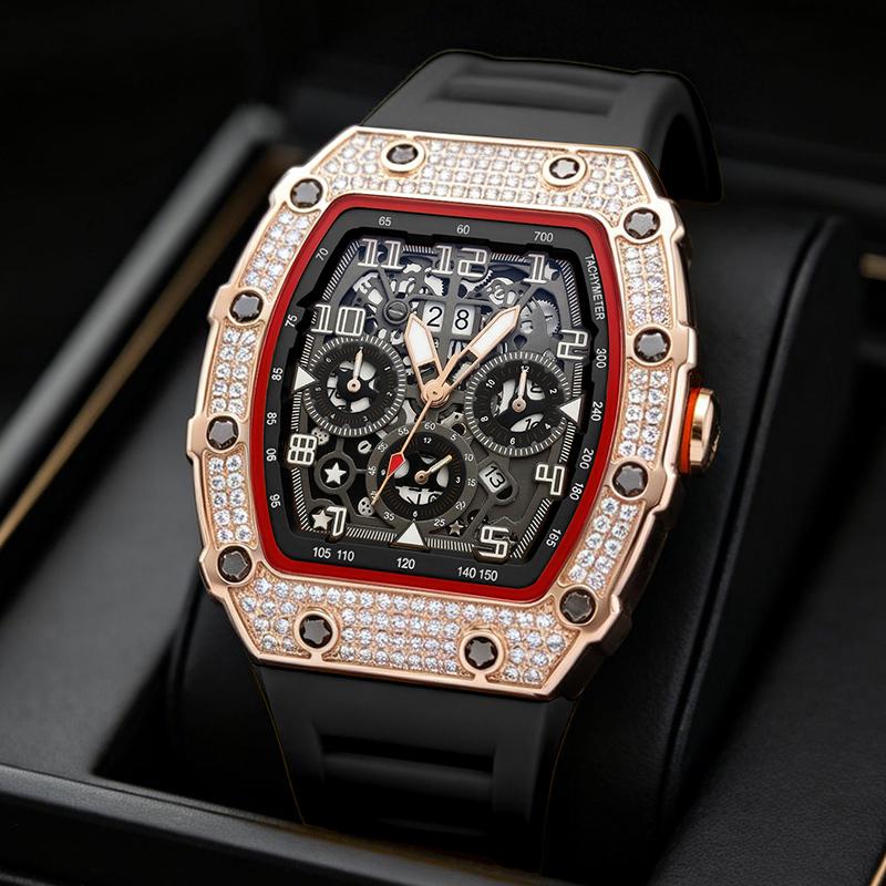 ⌚Limitierte Auflage – 50 % Rabatt！✨Luxuriöse Herrenuhr in Tonnenform mit Strassverzierung