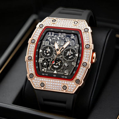 ⌚Limitierte Auflage – 50 % Rabatt！✨Luxuriöse Herrenuhr in Tonnenform mit Strassverzierung
