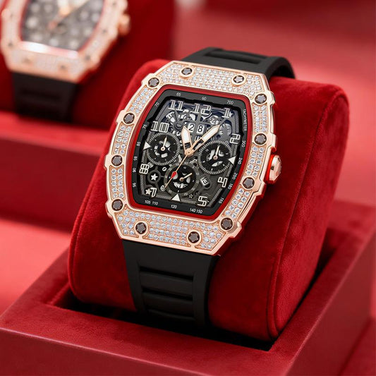 ⌚Limitierte Auflage – 50 % Rabatt！✨Luxuriöse Herrenuhr in Tonnenform mit Strassverzierung