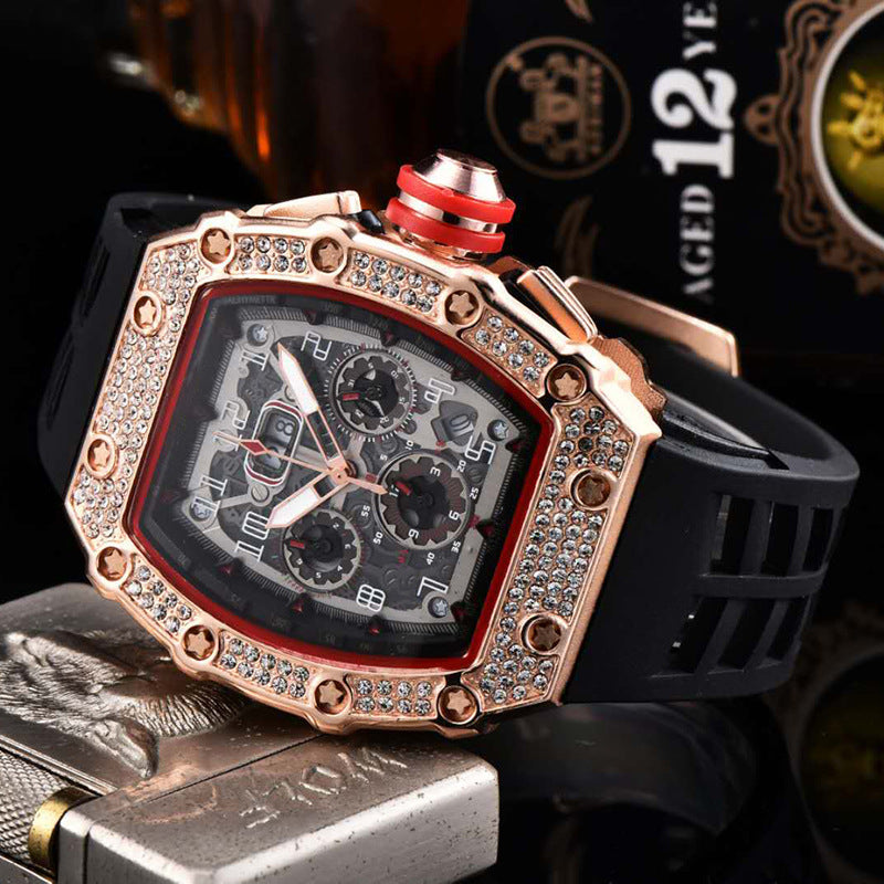 ⌚Limitierte Auflage – 50 % Rabatt！✨Luxuriöse Herrenuhr in Tonnenform mit Strassverzierung