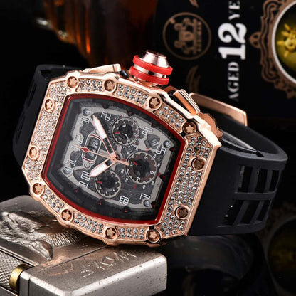 ⌚Limitierte Auflage – 50 % Rabatt！✨Luxuriöse Herrenuhr in Tonnenform mit Strassverzierung