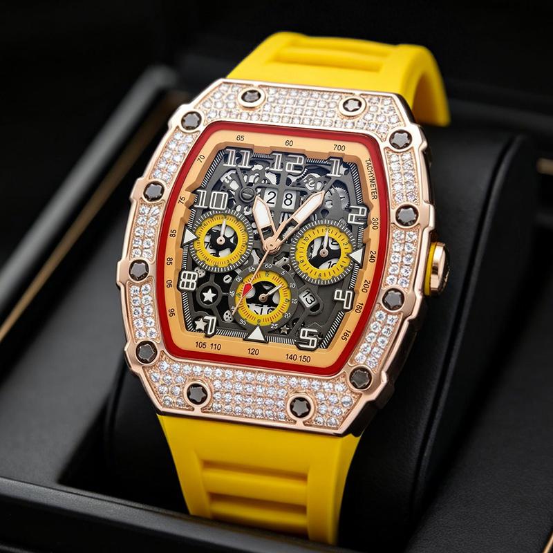 ⌚Limitierte Auflage – 50 % Rabatt！✨Luxuriöse Herrenuhr in Tonnenform mit Strassverzierung
