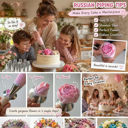 🌸 Professionelles Blumendüsen-Set – 27 Blütenformen für perfekte Torten-Deko