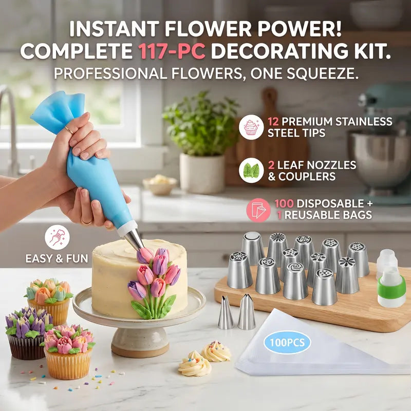 🌸 Professionelles Blumendüsen-Set – 27 Blütenformen für perfekte Torten-Deko