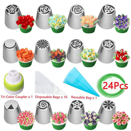 🌸 Professionelles Blumendüsen-Set – 27 Blütenformen für perfekte Torten-Deko
