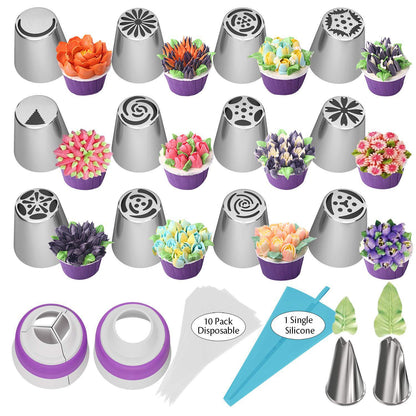 🌸 Professionelles Blumendüsen-Set – 27 Blütenformen für perfekte Torten-Deko