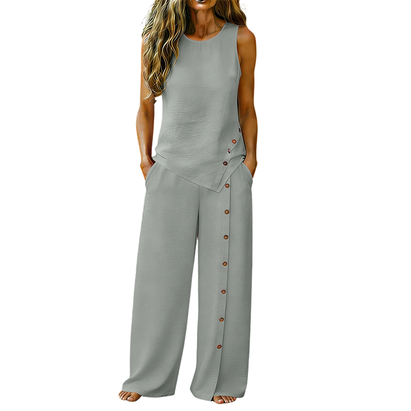 👕 NUR FÜR BEGRENZTE ZEIT: 55 % RABATT! ✨ 2-teiliges Set für Damen – ärmelloses Oberteil, Hose mit weitem Bein, 8 Farben 🌿