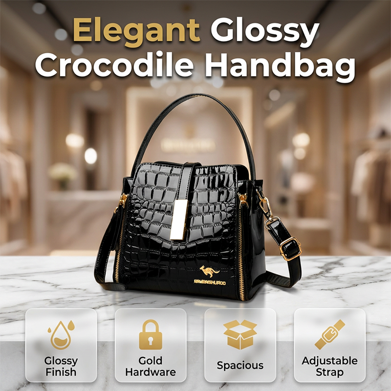 👜 BEGRENZTE ZEIT 52% RABATT! ✨ Glänzende Krokodilmuster Damenhandtasche – Strukturiert, Goldene Beschläge, Geräumig & Schick 💼