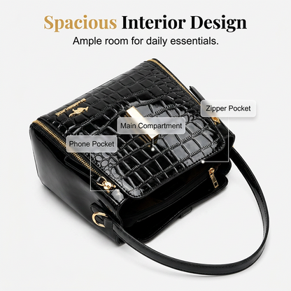 👜 BEGRENZTE ZEIT 52% RABATT! ✨ Glänzende Krokodilmuster Damenhandtasche – Strukturiert, Goldene Beschläge, Geräumig & Schick 💼