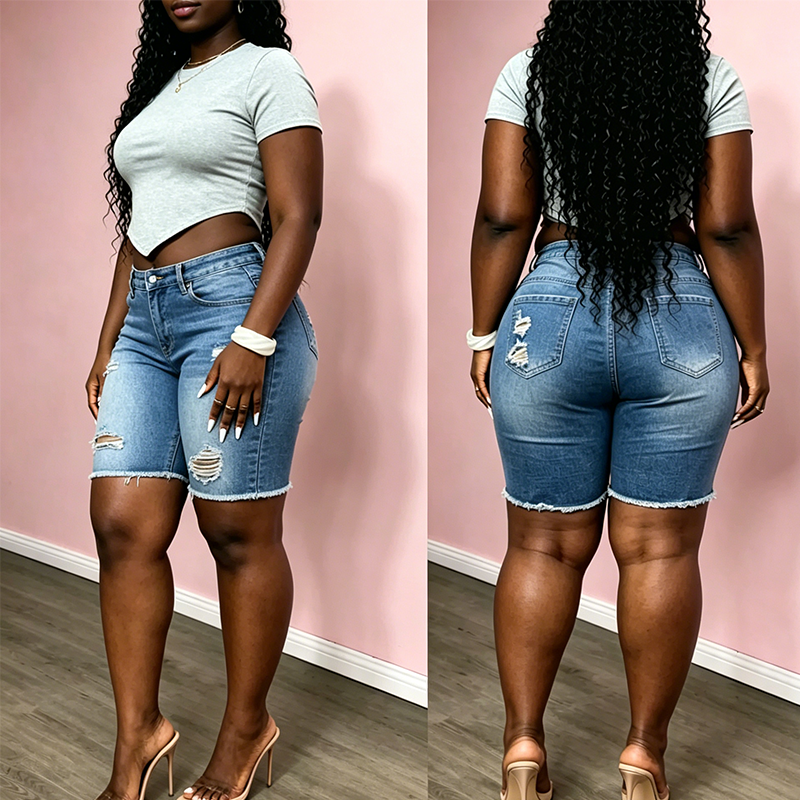 👖 NUR FÜR KURZE ZEIT 50% RABATT! ✨ Zerrissene Damen-Denim-Shorts – Mid-Waist, hohe Dehnbarkeit, roher Saum 🔥