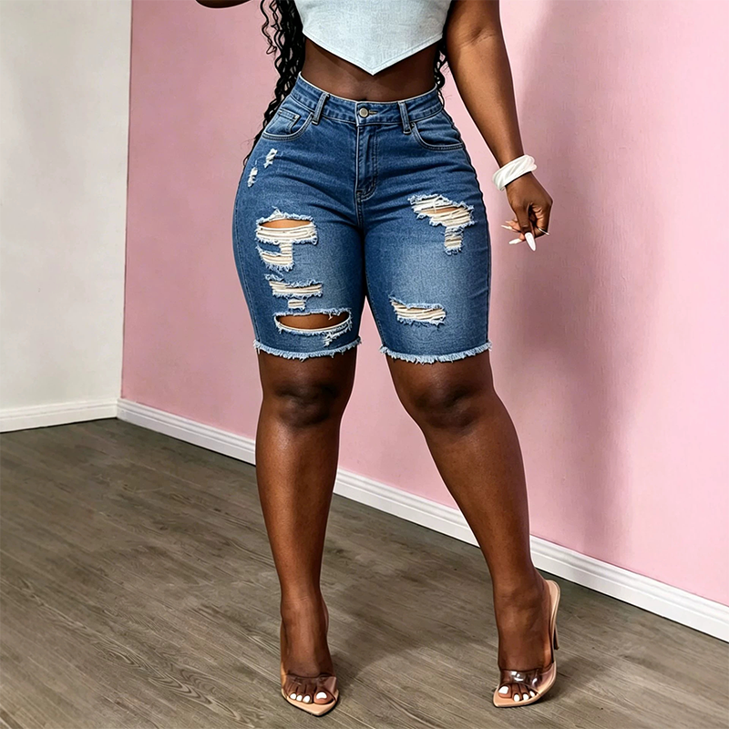 👖 NUR FÜR KURZE ZEIT 50% RABATT! ✨ Zerrissene Damen-Denim-Shorts – Mid-Waist, hohe Dehnbarkeit, roher Saum 🔥