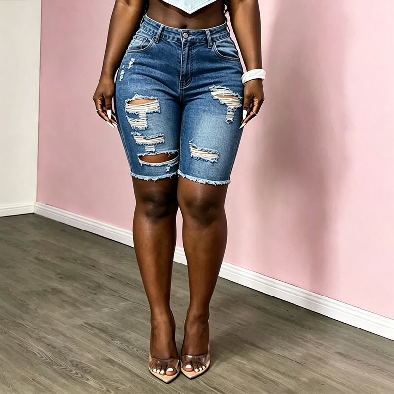 👖 NUR FÜR KURZE ZEIT 50% RABATT! ✨ Zerrissene Damen-Denim-Shorts – Mid-Waist, hohe Dehnbarkeit, roher Saum 🔥