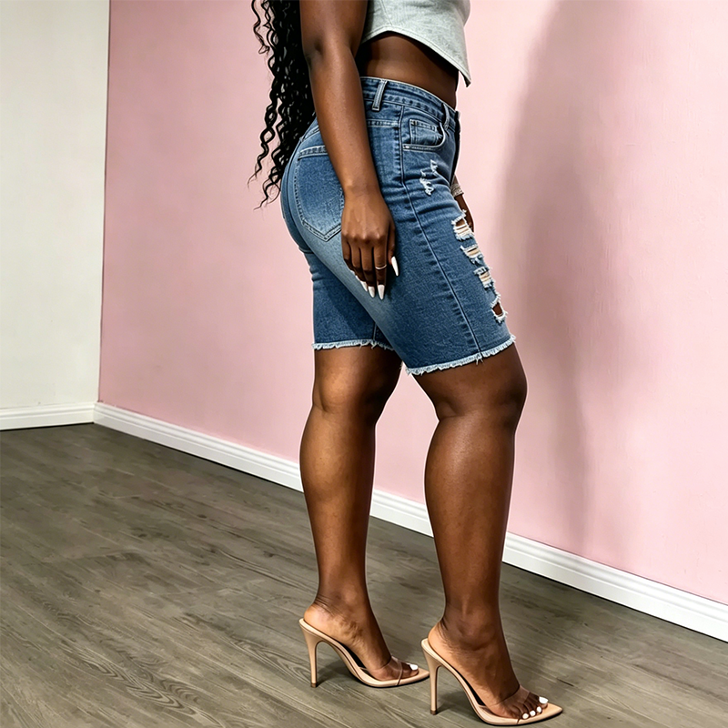 👖 NUR FÜR KURZE ZEIT 50% RABATT! ✨ Zerrissene Damen-Denim-Shorts – Mid-Waist, hohe Dehnbarkeit, roher Saum 🔥
