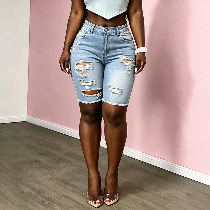 👖 NUR FÜR KURZE ZEIT 50% RABATT! ✨ Zerrissene Damen-Denim-Shorts – Mid-Waist, hohe Dehnbarkeit, roher Saum 🔥