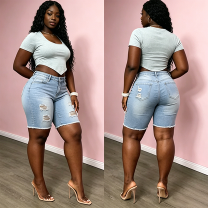👖 NUR FÜR KURZE ZEIT 50% RABATT! ✨ Zerrissene Damen-Denim-Shorts – Mid-Waist, hohe Dehnbarkeit, roher Saum 🔥