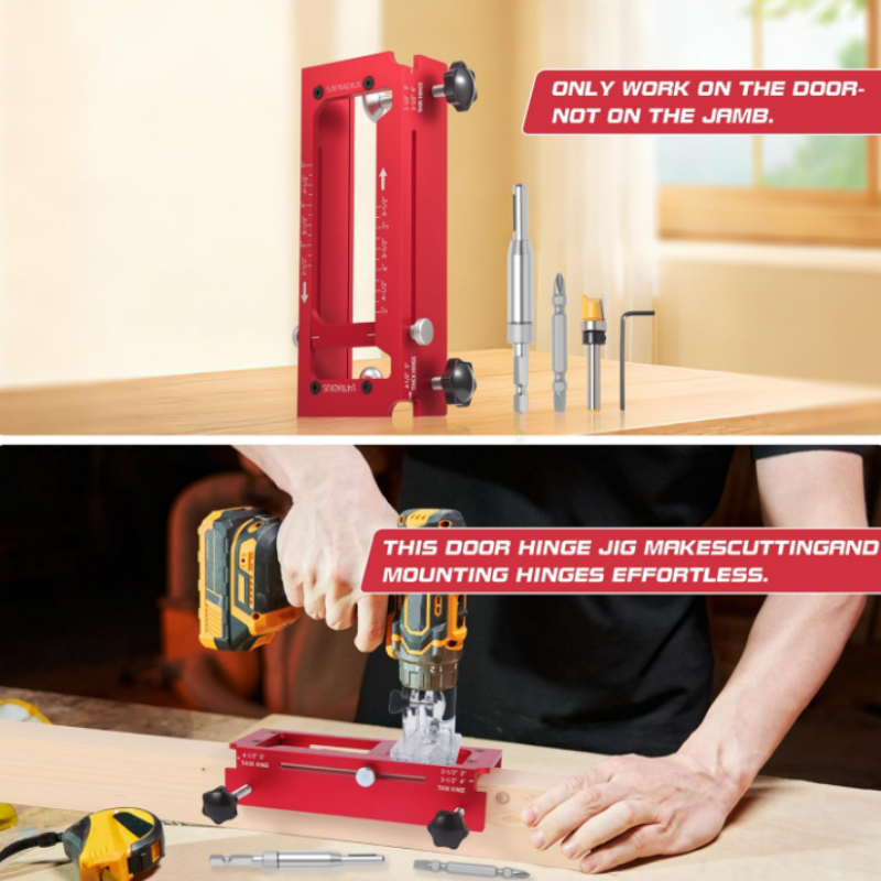 🚪🔧 Verstellbares Türscharnier-Fräslehren-Set – Perfekte Scharnieraussparungen jedes Mal! | Passend für alle Standard-Scharniermaße – Heimwerken leicht gemacht 🛠️