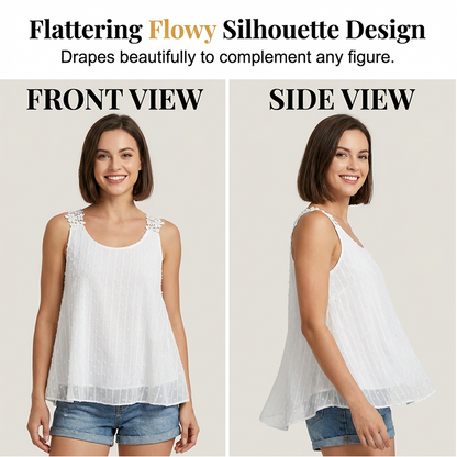 👕✨ 50% RABATT – NUR FÜR KURZE ZEIT! Elegantes Tanktop mit Spitzen-Trägern und Punktmuster – Lässig, feminin & perfekt für Sommer & Alltag ✨
