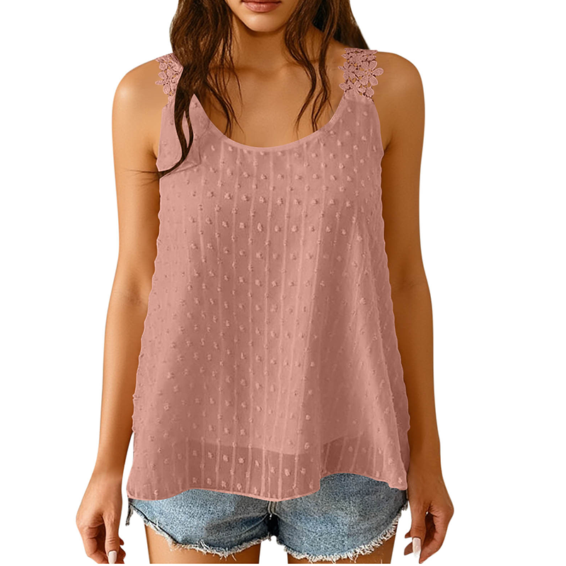 👕✨ 50% RABATT – NUR FÜR KURZE ZEIT! Elegantes Tanktop mit Spitzen-Trägern und Punktmuster – Lässig, feminin & perfekt für Sommer & Alltag ✨