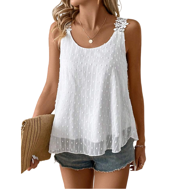 👕✨ 50% RABATT – NUR FÜR KURZE ZEIT! Elegantes Tanktop mit Spitzen-Trägern und Punktmuster – Lässig, feminin & perfekt für Sommer & Alltag ✨