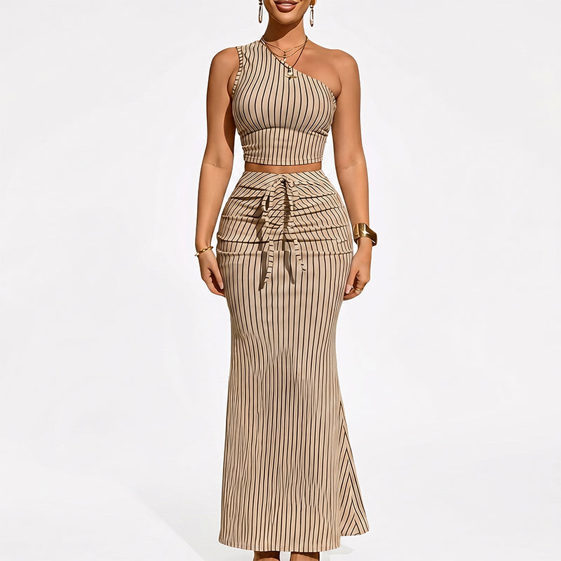 Elegantes, asymmetrisches Crop-Top und Rock-Set mit hoher Taille