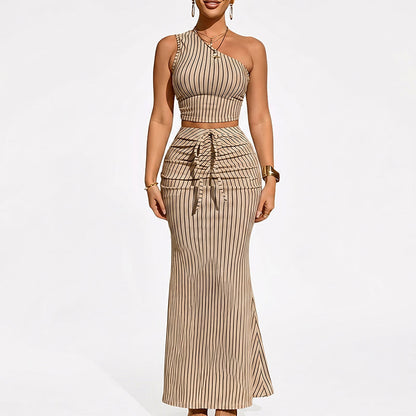 Elegantes, asymmetrisches Crop-Top und Rock-Set mit hoher Taille