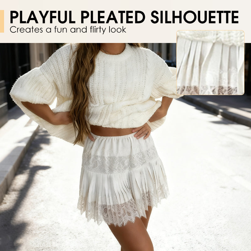 👗Neuwaren 50% Rabatt💥Chic Pleated Lace Trim Mini Skirt – Plisseefalten, zarte Spitze, perfekt für den Sommer 🌸💨
