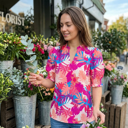 👚 JETZT 50 % RABATT! 🌸 Sommerliches Damen-Top mit Blumenmuster und Puffärmeln – Leicht und atmungsaktiv – Romantisches Design, perfekt für Brunch oder Gartenpartys – unkompliziert und schick 💃