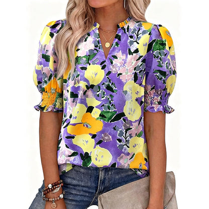 👚 JETZT 50 % RABATT! 🌸 Sommerliches Damen-Top mit Blumenmuster und Puffärmeln – Leicht und atmungsaktiv – Romantisches Design, perfekt für Brunch oder Gartenpartys – unkompliziert und schick 💃