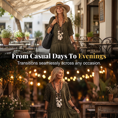 Damen Boho-Maxikleid mit Leopardenmuster