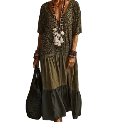 Damen Boho-Maxikleid mit Leopardenmuster