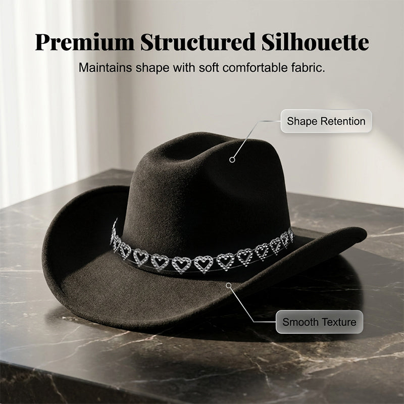 Damen Strass-Herz Cowboyhut Eleganter Französischer Jazz Fedora