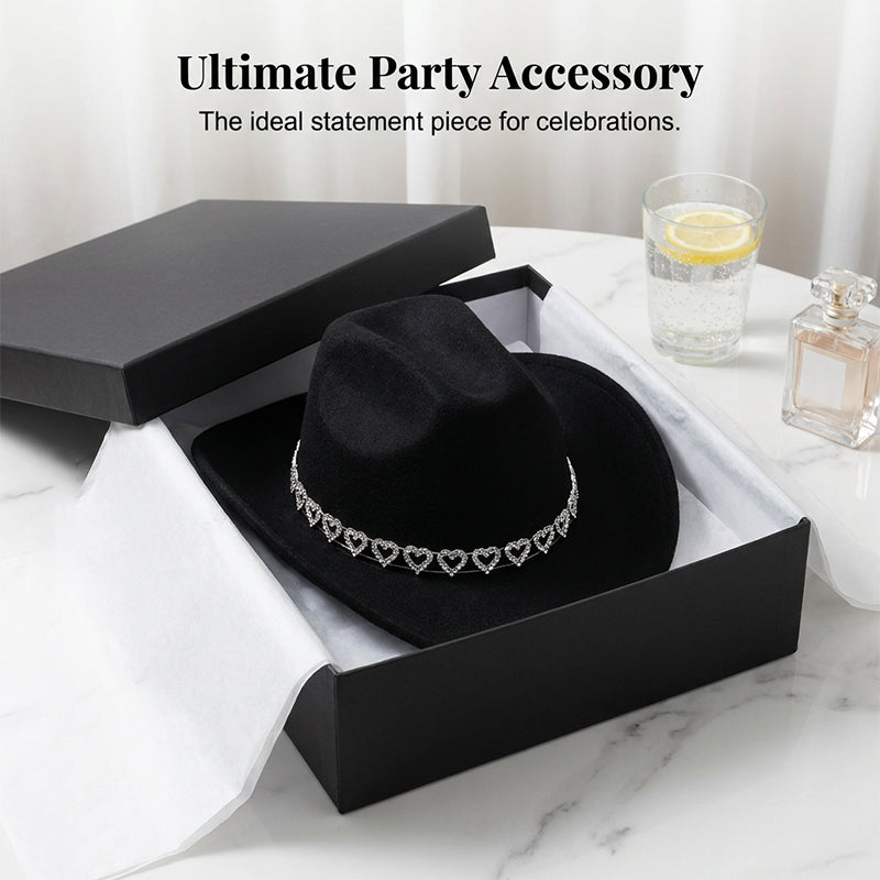 Damen Strass-Herz Cowboyhut Eleganter Französischer Jazz Fedora