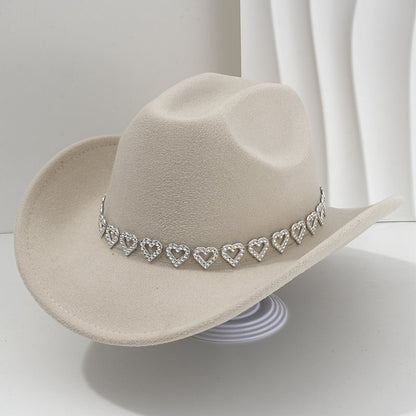 Damen Strass-Herz Cowboyhut Eleganter Französischer Jazz Fedora