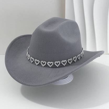 Damen Strass-Herz Cowboyhut Eleganter Französischer Jazz Fedora