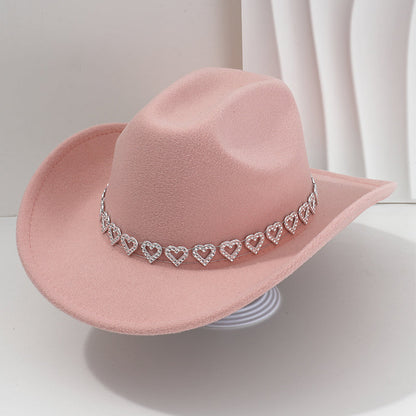 Damen Strass-Herz Cowboyhut Eleganter Französischer Jazz Fedora
