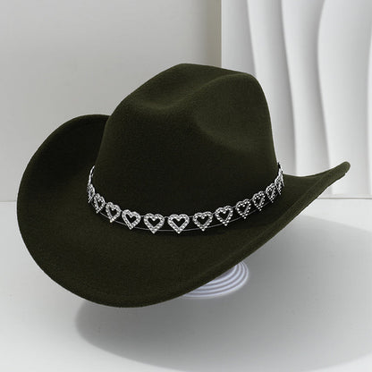 Damen Strass-Herz Cowboyhut Eleganter Französischer Jazz Fedora