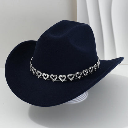 Damen Strass-Herz Cowboyhut Eleganter Französischer Jazz Fedora