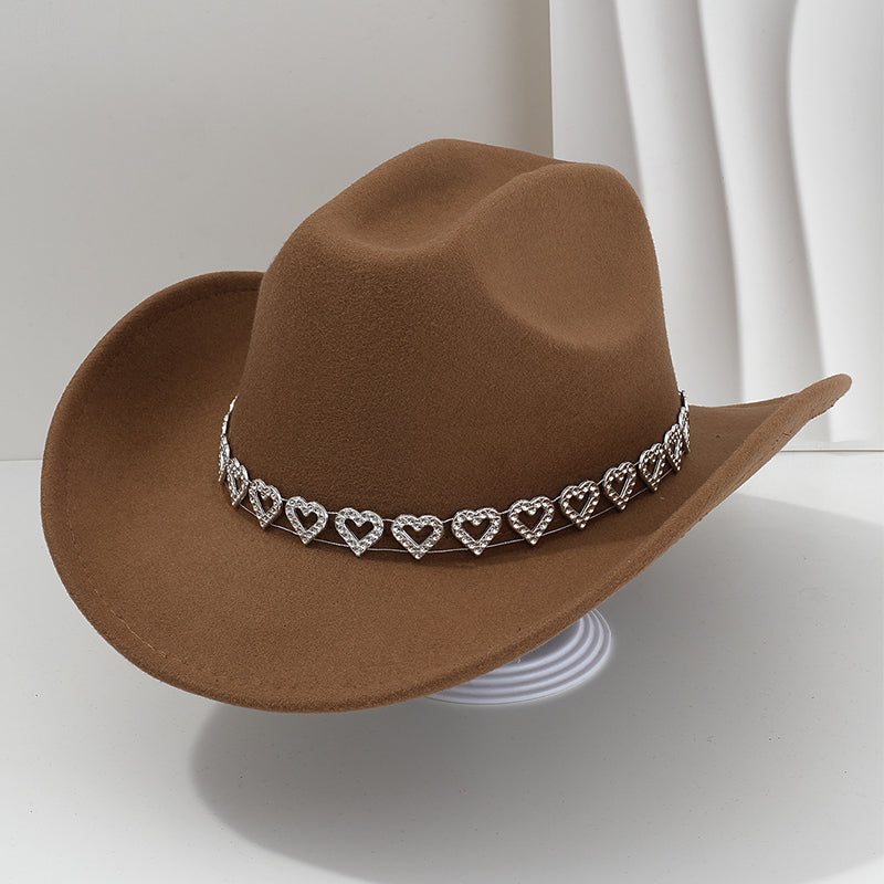 Damen Strass-Herz Cowboyhut Eleganter Französischer Jazz Fedora