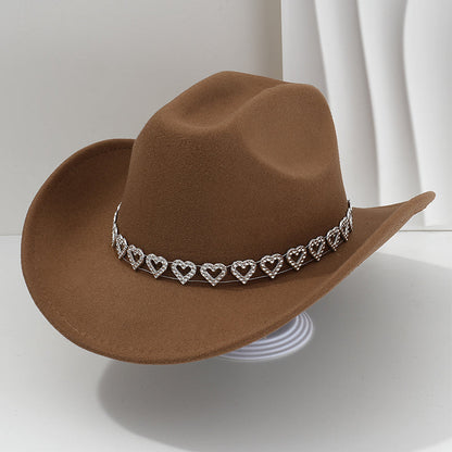 Damen Strass-Herz Cowboyhut Eleganter Französischer Jazz Fedora