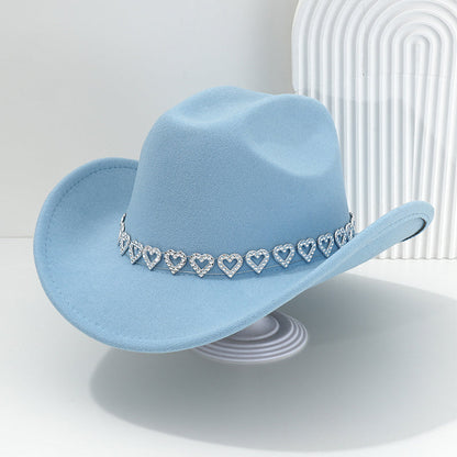 Damen Strass-Herz Cowboyhut Eleganter Französischer Jazz Fedora