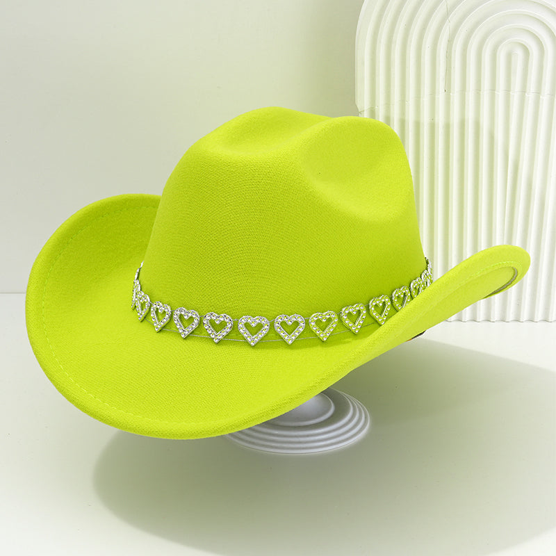 Damen Strass-Herz Cowboyhut Eleganter Französischer Jazz Fedora