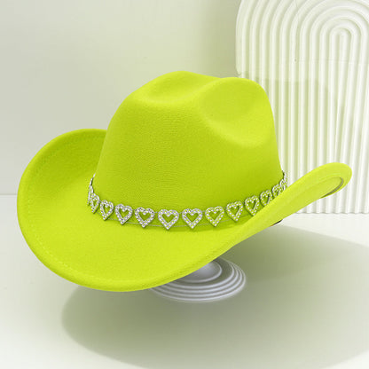 Damen Strass-Herz Cowboyhut Eleganter Französischer Jazz Fedora