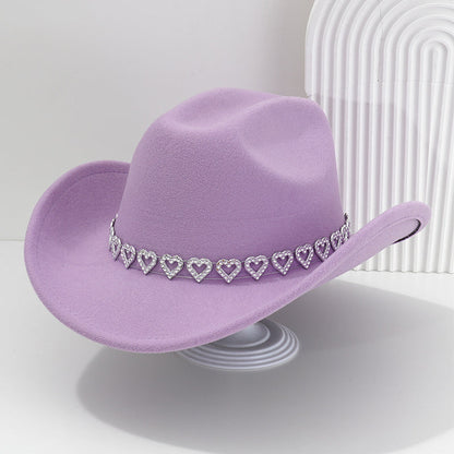 Damen Strass-Herz Cowboyhut Eleganter Französischer Jazz Fedora