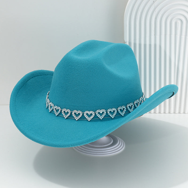 Damen Strass-Herz Cowboyhut Eleganter Französischer Jazz Fedora
