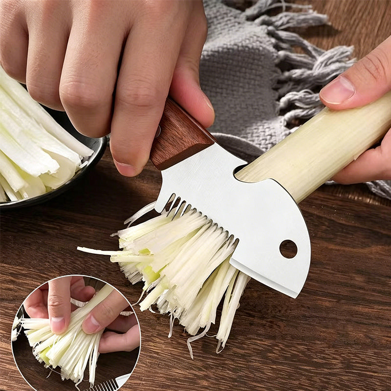 🔪 KAUFE 2, ERHALTE 1 GRATIS! ⏰ 3-in-1 Küchenhelfer – Zwiebel- & Frühlingszwiebel-Schneider mit Holzgriff – Ideal für feine Streifen & Würfel – spart Zeit, schont die Finger 🧅