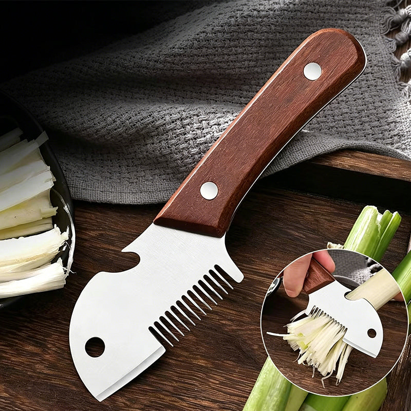 🔪 KAUFE 2, ERHALTE 1 GRATIS! ⏰ 3-in-1 Küchenhelfer – Zwiebel- & Frühlingszwiebel-Schneider mit Holzgriff – Ideal für feine Streifen & Würfel – spart Zeit, schont die Finger 🧅