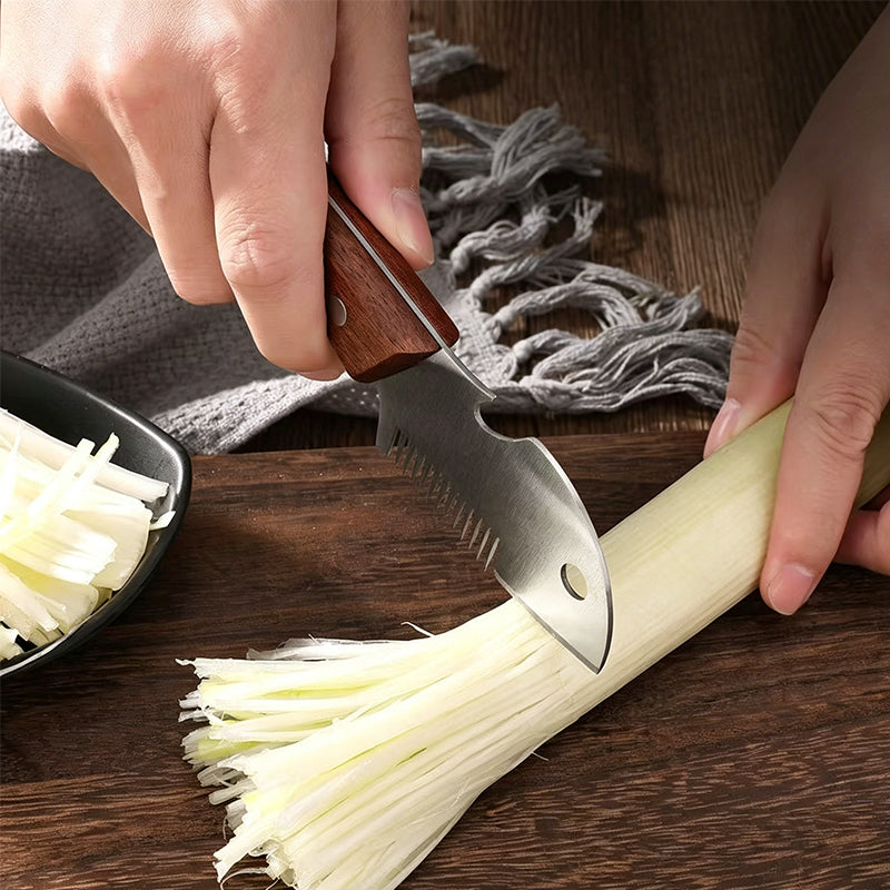🔪 KAUFE 2, ERHALTE 1 GRATIS! ⏰ 3-in-1 Küchenhelfer – Zwiebel- & Frühlingszwiebel-Schneider mit Holzgriff – Ideal für feine Streifen & Würfel – spart Zeit, schont die Finger 🧅
