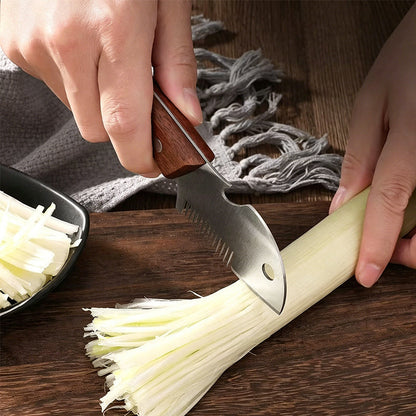 🔪 KAUFE 2, ERHALTE 1 GRATIS! ⏰ 3-in-1 Küchenhelfer – Zwiebel- & Frühlingszwiebel-Schneider mit Holzgriff – Ideal für feine Streifen & Würfel – spart Zeit, schont die Finger 🧅