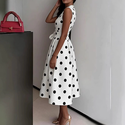 👗 Damen-Kleid mit Polka-Dot-Muster, V-Ausschnitt & ärmellos – luftig, elegant & vielseitig für Alltag, Büro & besondere Anlässe 🌸✨